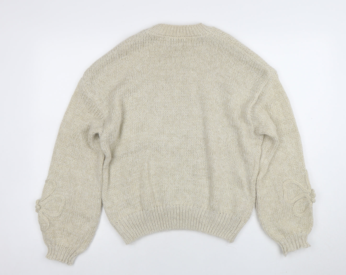 Zino Womens Beige Flower Knit Jumper M Long Sleeve Crew Neck