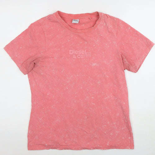 Diesel Womens Pink Acid Wash Short Sleeve Cotton T-Shirt M