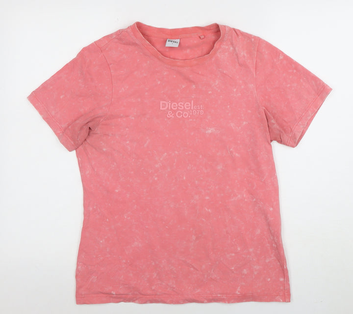 Diesel Womens Pink Acid Wash Short Sleeve Cotton T-Shirt M