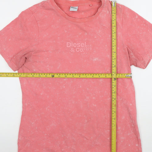 Diesel Womens Pink Acid Wash Short Sleeve Cotton T-Shirt M