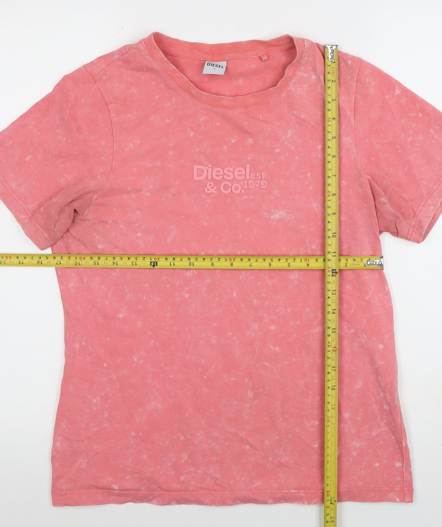 Diesel Womens Pink Acid Wash Short Sleeve Cotton T-Shirt M