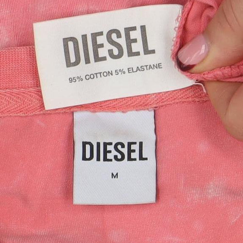 Diesel Womens Pink Acid Wash Short Sleeve Cotton T-Shirt M