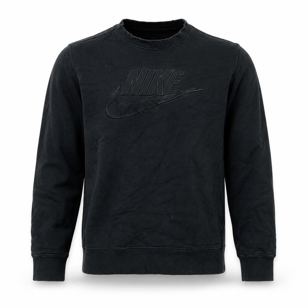 Front view of Nike Men's Black Logo Crew Neck Fleece Sweatshirt, size S