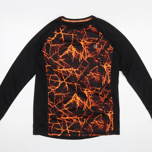 Dunnes Stores Men’s Black & Orange Graphic Long Sleeve Athletic T-Shirt Size S