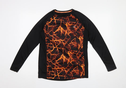 Dunnes Stores Men’s Black & Orange Graphic Long Sleeve Athletic T-Shirt Size S