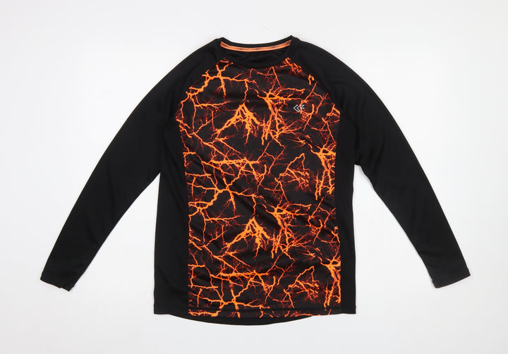 Dunnes Stores Men’s Black & Orange Graphic Long Sleeve Athletic T-Shirt Size S
