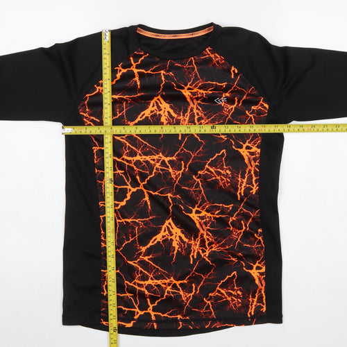 Dunnes Stores Men’s Black & Orange Graphic Long Sleeve Athletic T-Shirt Size S