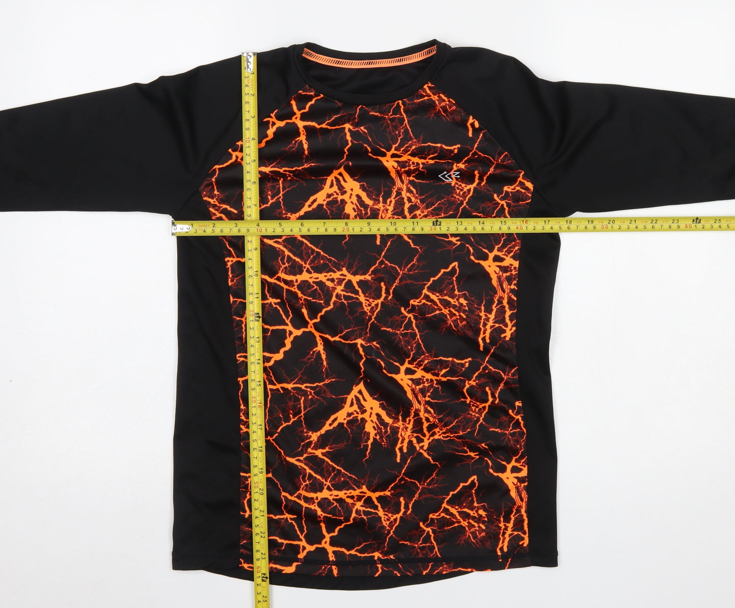 Dunnes Stores Men’s Black & Orange Graphic Long Sleeve Athletic T-Shirt Size S