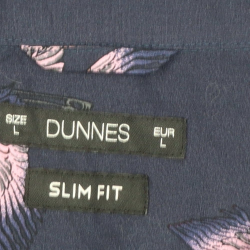 Dunnes Men’s Blue Slim Fit Short Sleeve Animal Print Button-Up Shirt L