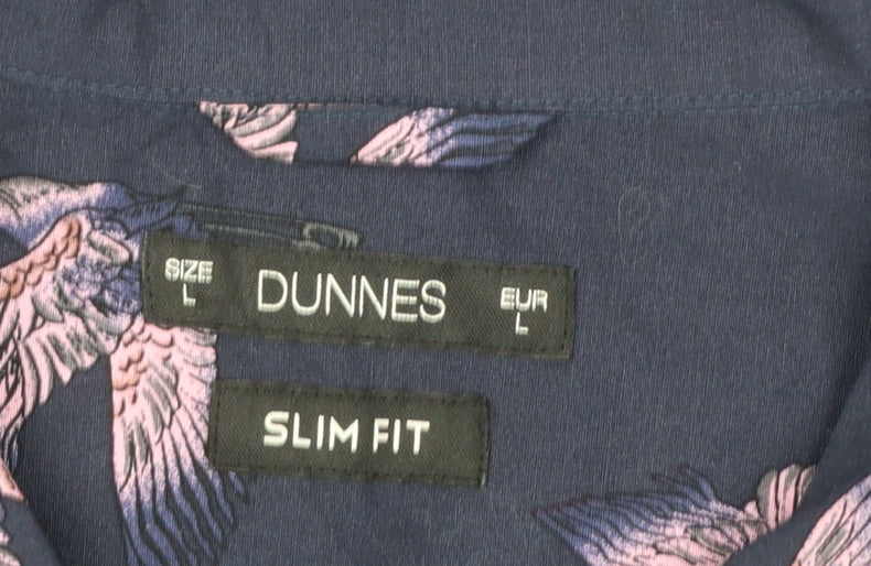 Dunnes Men’s Blue Slim Fit Short Sleeve Animal Print Button-Up Shirt L