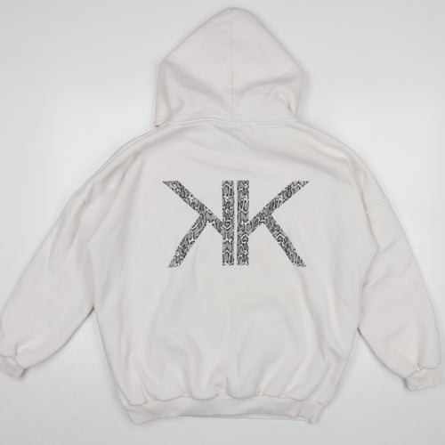 Kendall + Kylie Women White Pullover Hoodie Small Snake Logo Cotton Blend