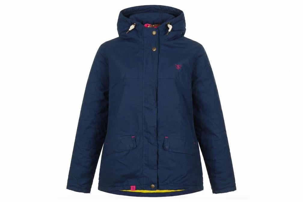 Front view of Lighthouse Women Blue Parka Waterproof Hooded Jacket, size 8