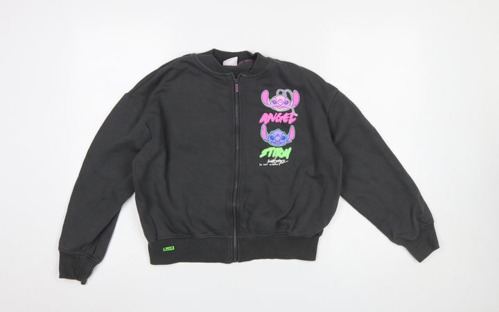 Primark Girls Black Full Zip Stitch & Angel Sweatshirt 12-13 Years