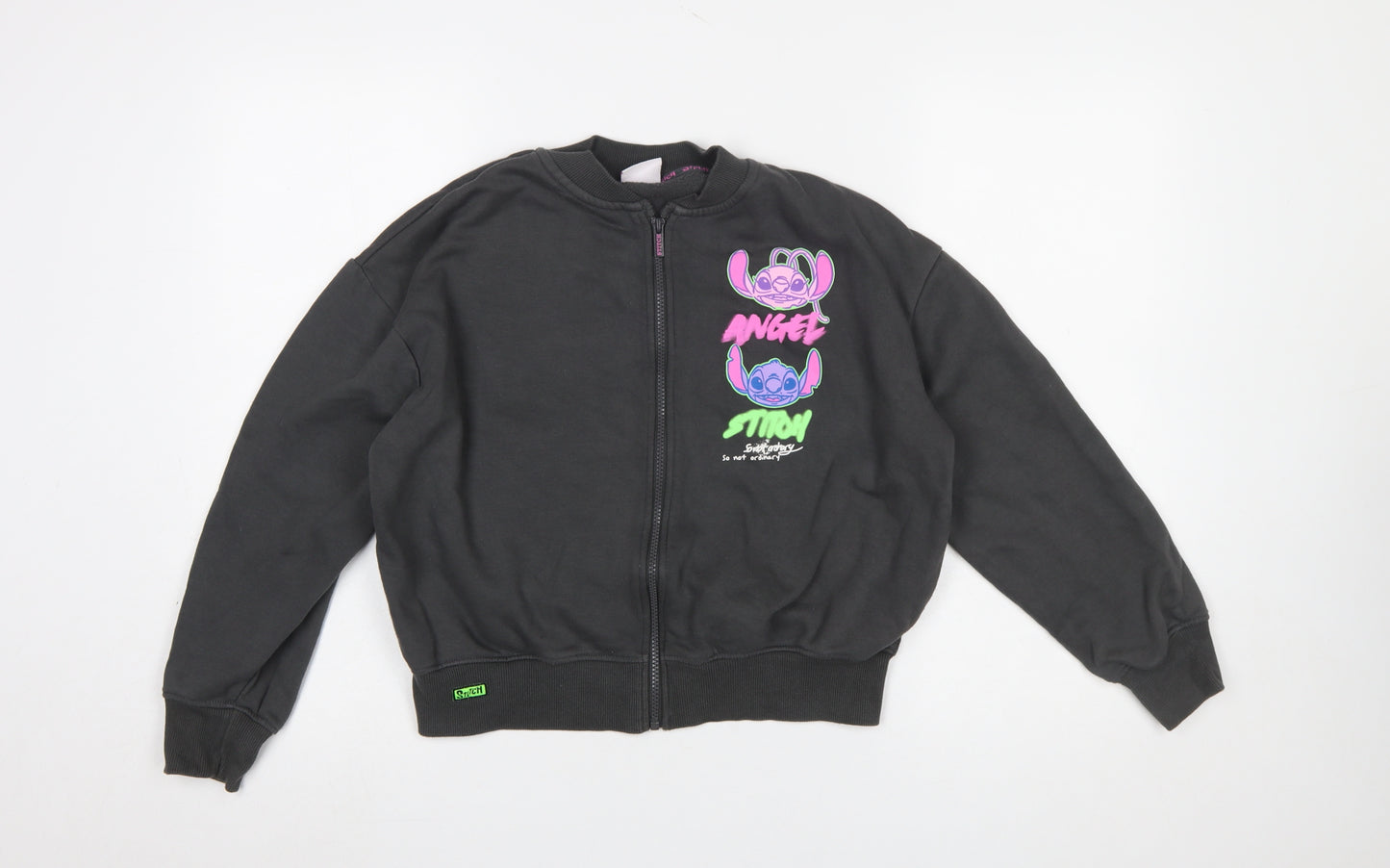 Primark Girls Black Full Zip Stitch & Angel Sweatshirt 12-13 Years
