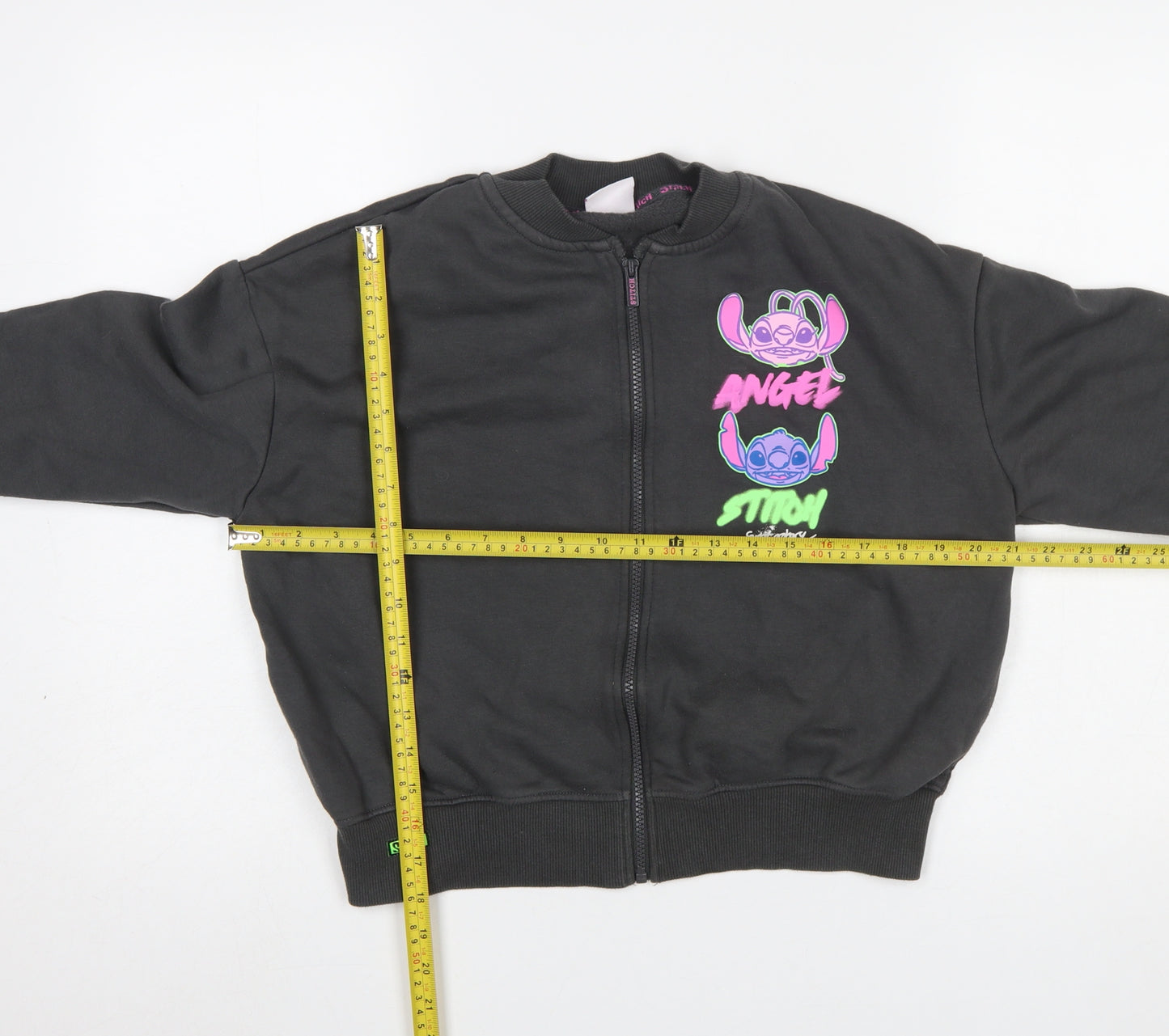 Primark Girls Black Full Zip Stitch & Angel Sweatshirt 12-13 Years