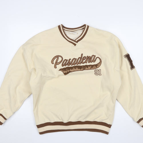 Pull & Bear Women Beige Pasadena 91 Pullover Sweatshirt S