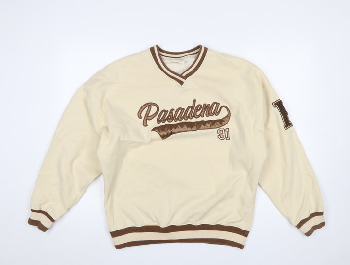 Pull & Bear Women Beige Pasadena 91 Pullover Sweatshirt S