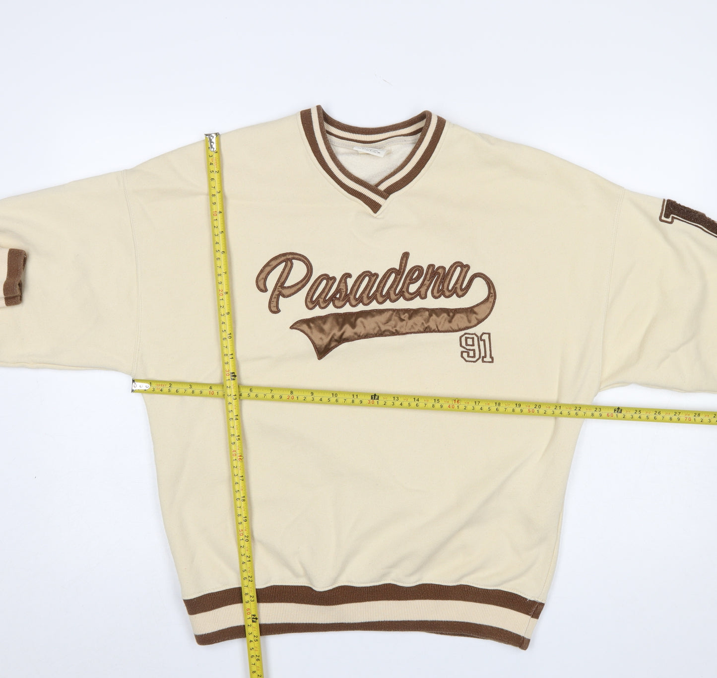 Pull & Bear Women Beige Pasadena 91 Pullover Sweatshirt S