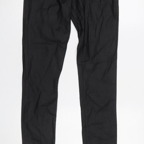 Vila Women Black Coated Slim Fit Viscose Stretch Trousers L