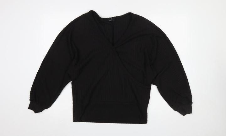 New Look Women’s Black Wrap Jersey Long Sleeve Blouse Size M