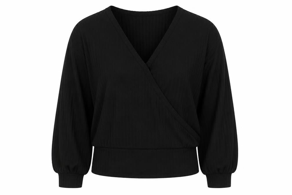 New Look Women’s Black Wrap Jersey Long Sleeve Blouse Size M