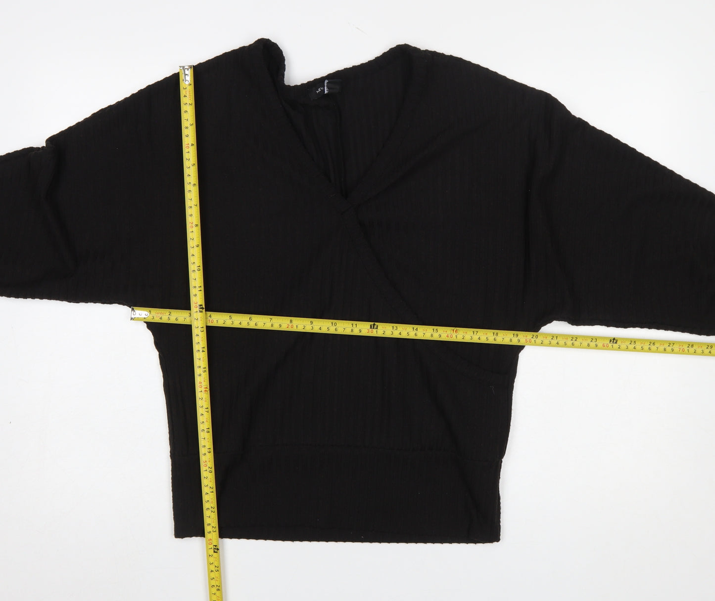 New Look Women’s Black Wrap Jersey Long Sleeve Blouse Size M
