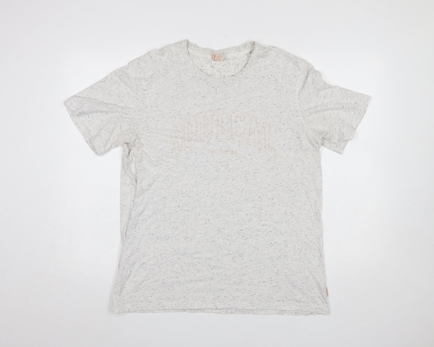 SoulCal & Co Men’s Beige Speckled Crew Neck Cotton T-Shirt L