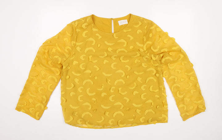 Savida Women Yellow Textured Long Sleeve Tunic Blouse XL