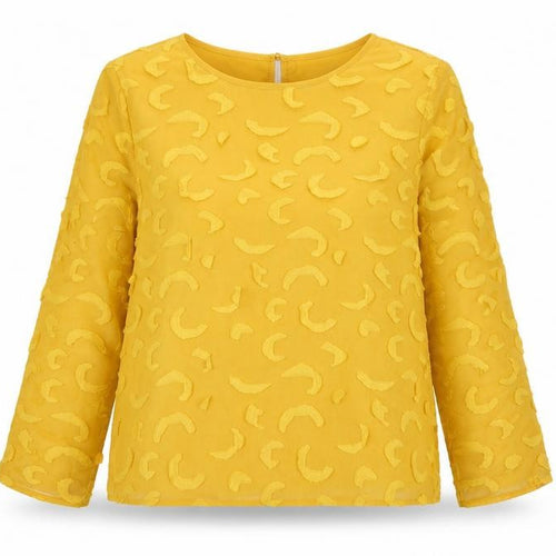 Savida Women Yellow Textured Long Sleeve Tunic Blouse XL