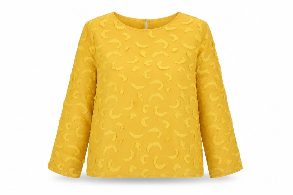 Savida Women Yellow Textured Long Sleeve Tunic Blouse XL