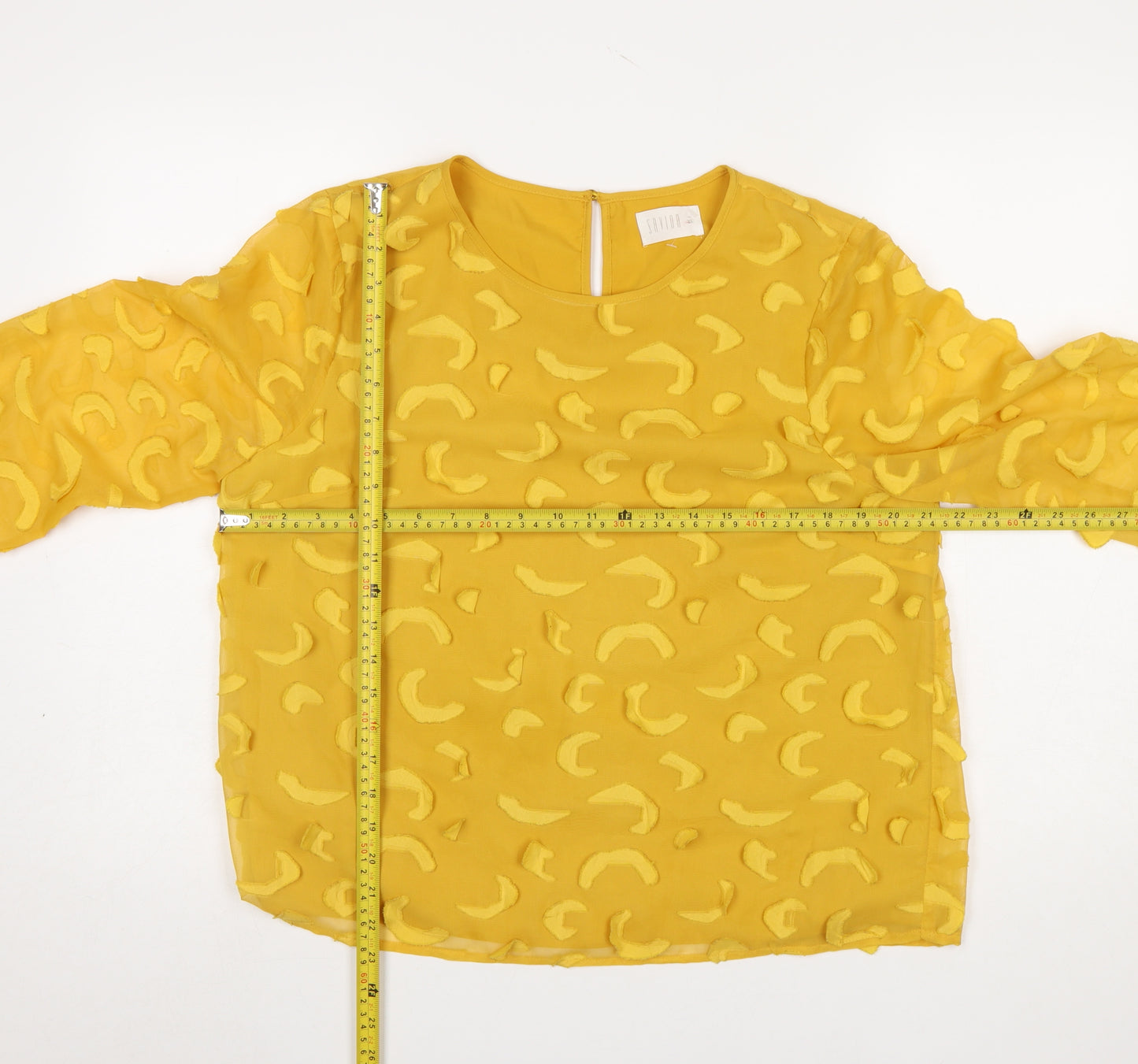 Savida Women Yellow Textured Long Sleeve Tunic Blouse XL