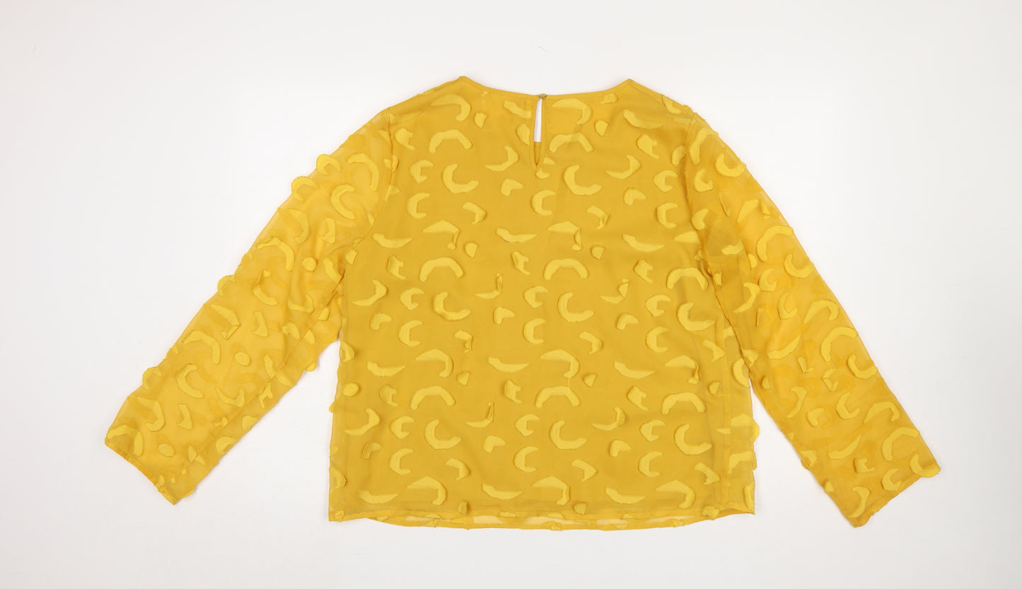 Savida Women Yellow Textured Long Sleeve Tunic Blouse XL