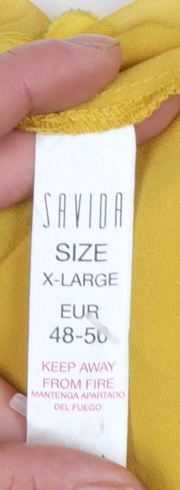 Savida Women Yellow Textured Long Sleeve Tunic Blouse XL