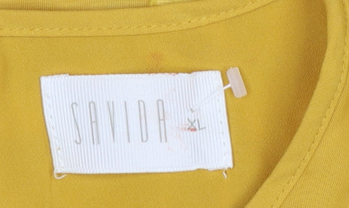 Savida Women Yellow Textured Long Sleeve Tunic Blouse XL