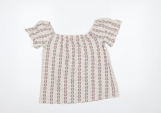 Dorothy Perkins Women Beige Red Off Shoulder Short Sleeve Bohemian Blouse Size 10