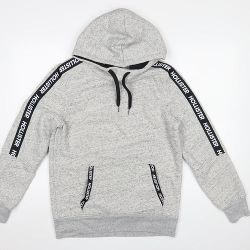 Hollister Mens Grey Pullover Hoodie S Regular Fit Logo Fleece