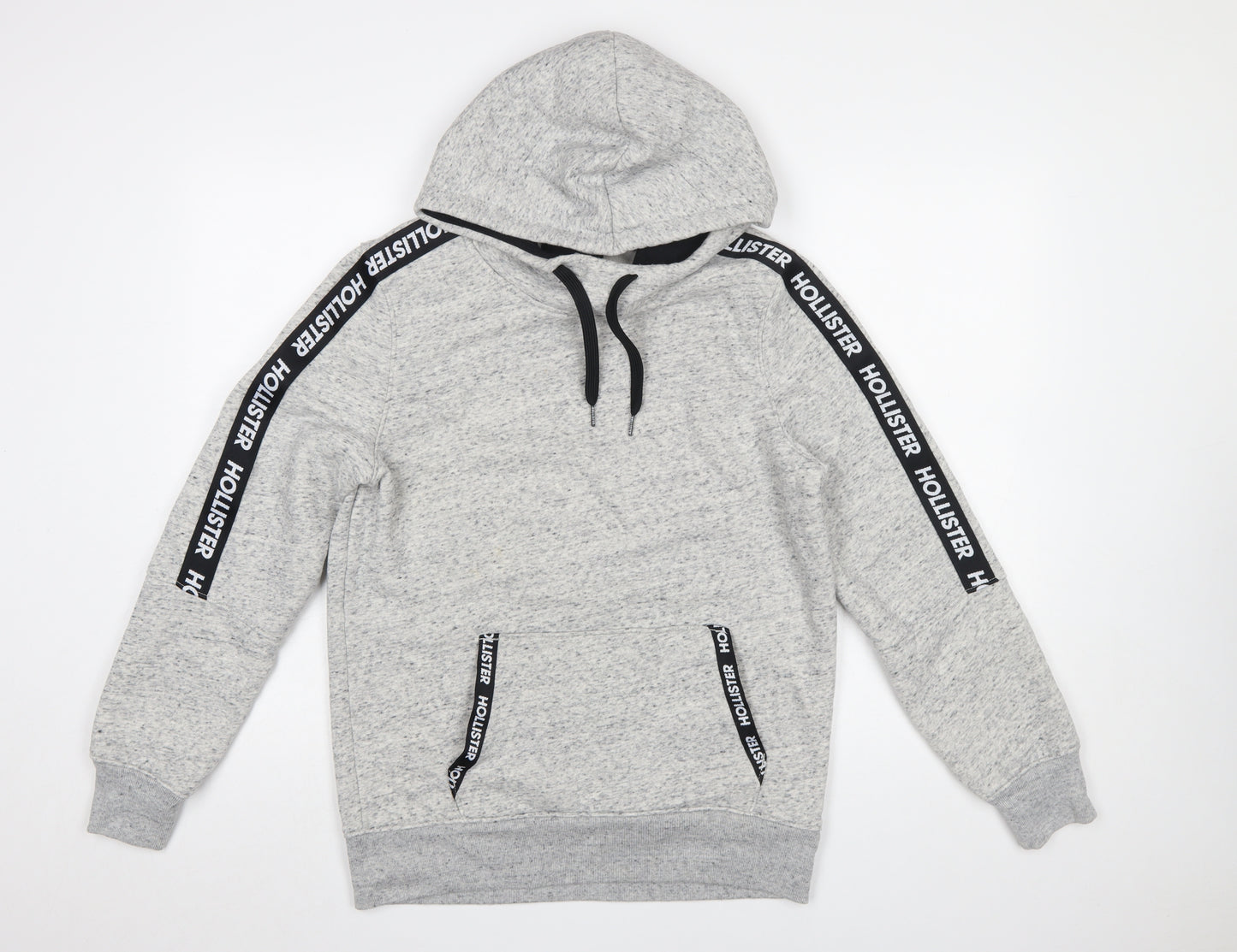 Hollister Mens Grey Pullover Hoodie S Regular Fit Logo Fleece