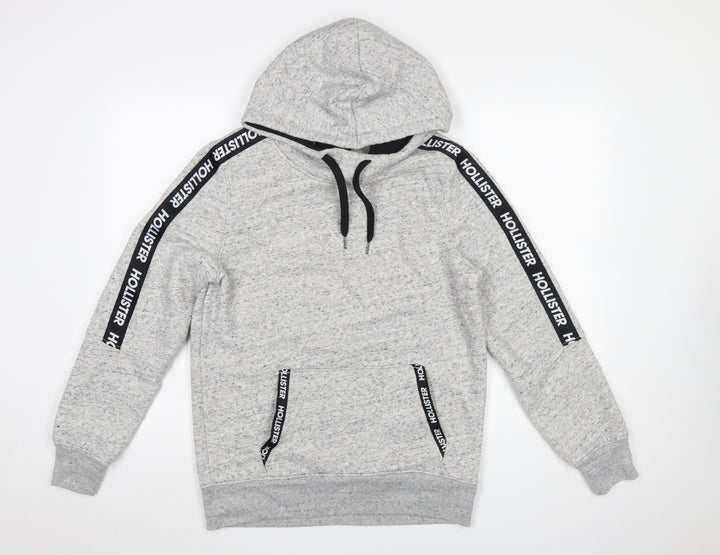 Hollister Mens Grey Pullover Hoodie S Regular Fit Logo Fleece
