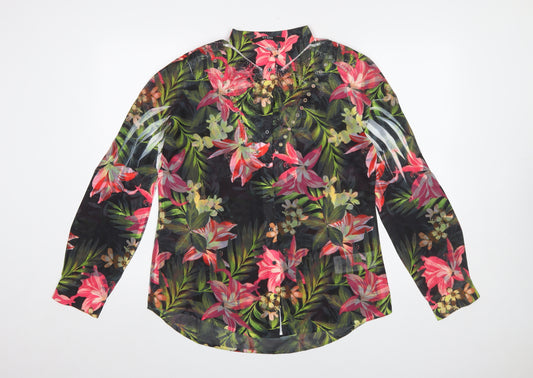 Guess Women's Multicoloured Floral Sheer Tunic Blouse Size L