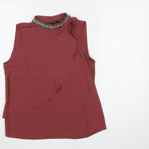 ONLY Womens Red Sleeveless High Neck Beaded Wrap Blouse Size 8