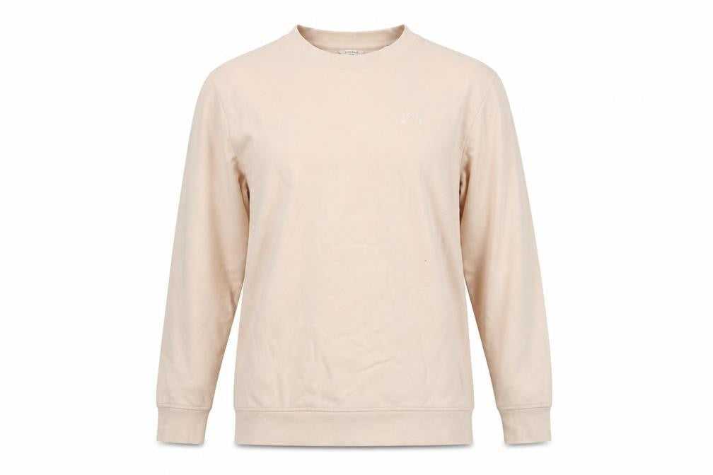 Front view of Jack Wills women’s beige crew neck pullover sweatshirt uk 12