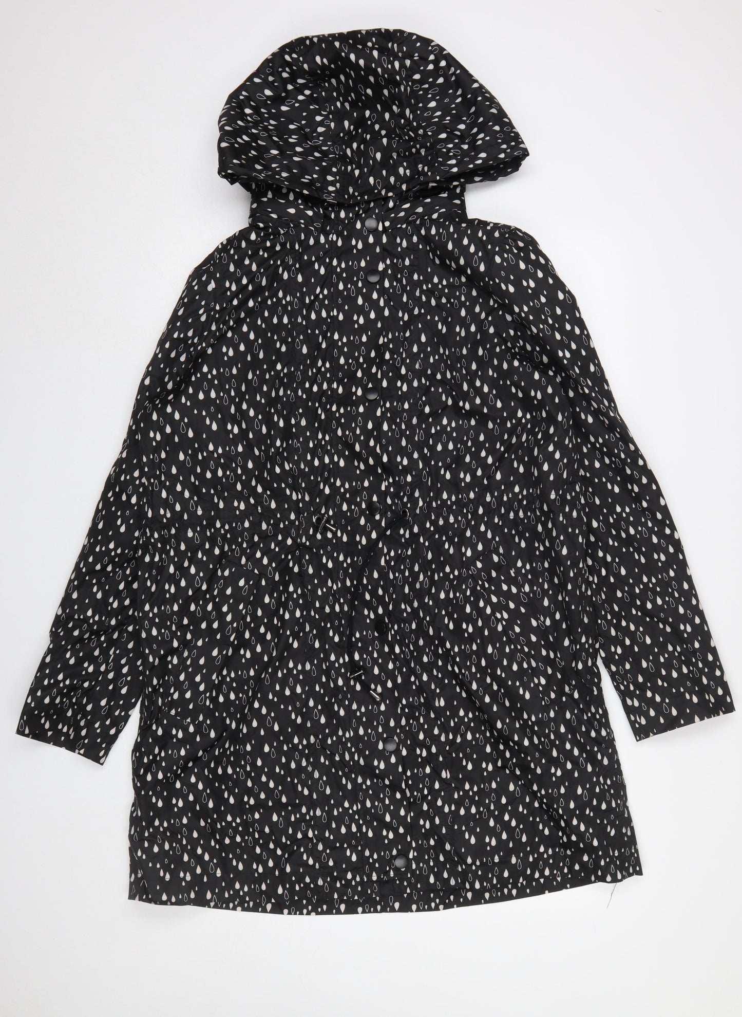 Soaked in Luxury Women's Black Raindrop Rain Coat Size M Hooded Polyester