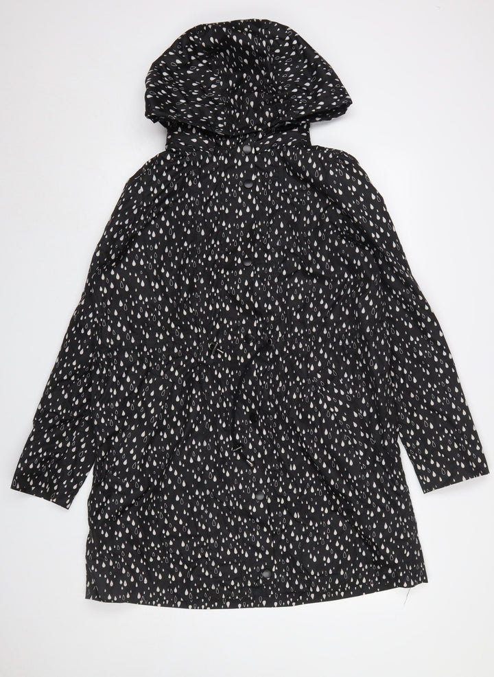 Soaked in Luxury Women's Black Raindrop Rain Coat Size M Hooded Polyester