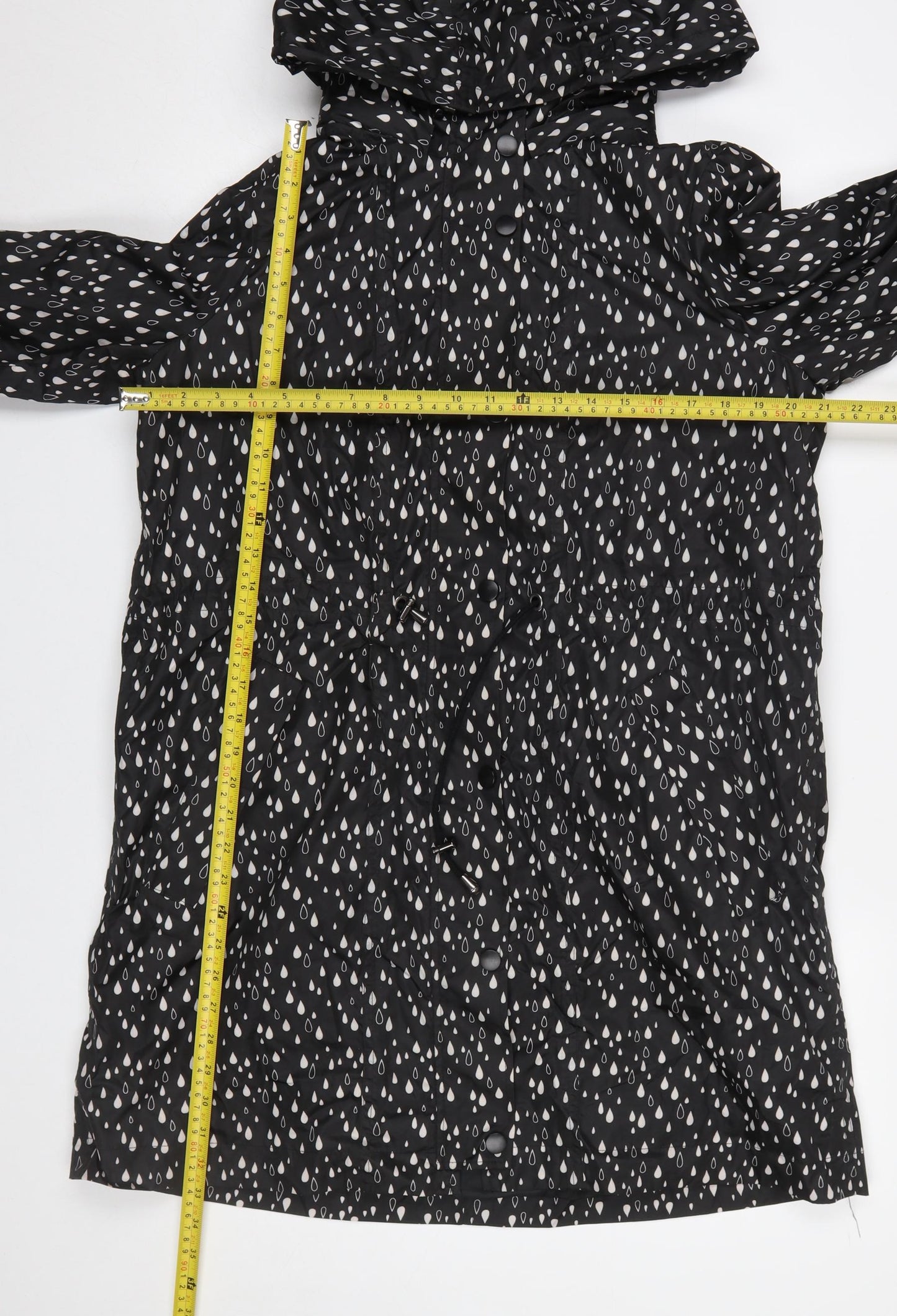 Soaked in Luxury Women's Black Raindrop Rain Coat Size M Hooded Polyester