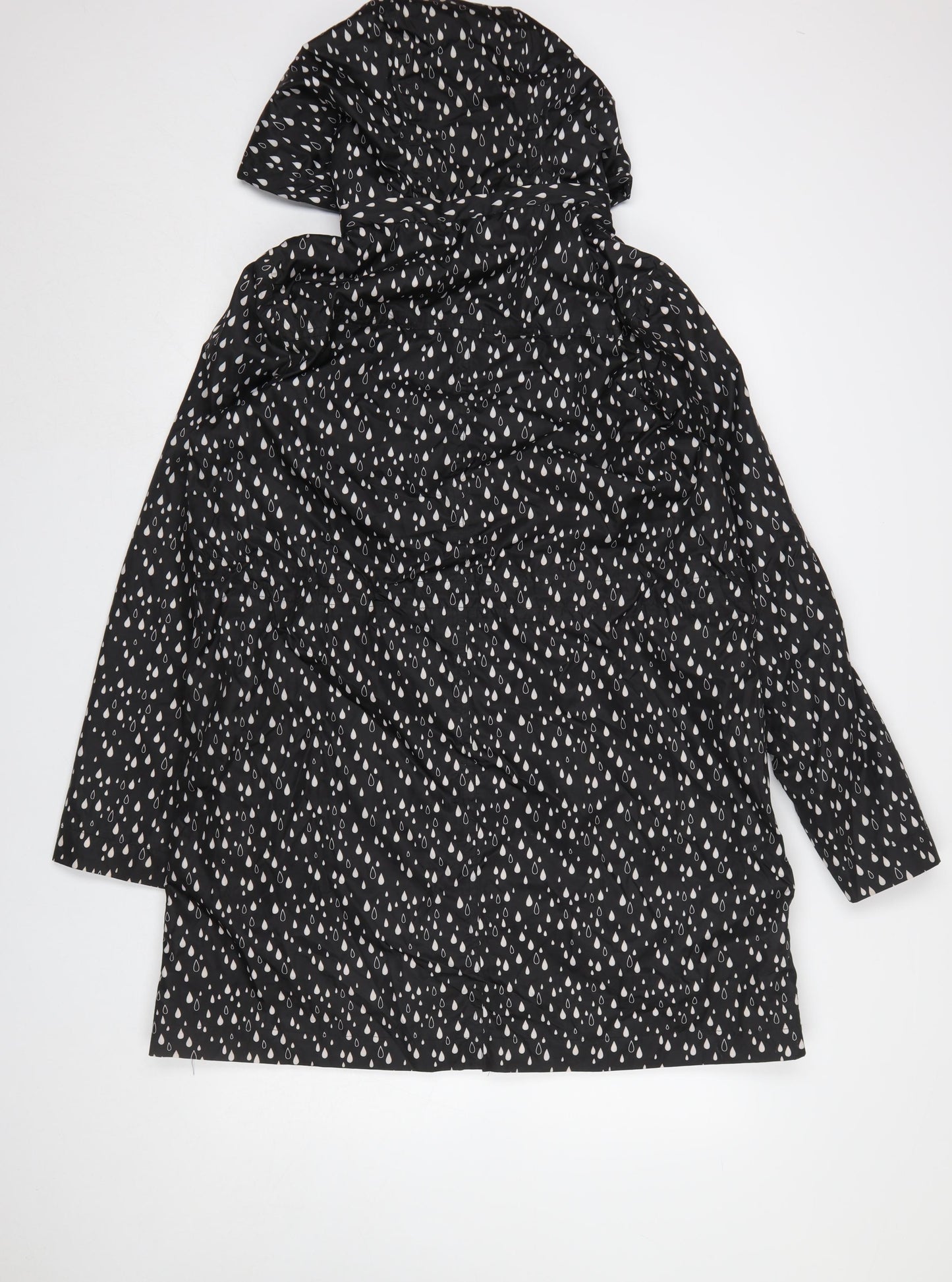 Soaked in Luxury Women's Black Raindrop Rain Coat Size M Hooded Polyester
