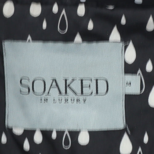 Soaked in Luxury Women's Black Raindrop Rain Coat Size M Hooded Polyester