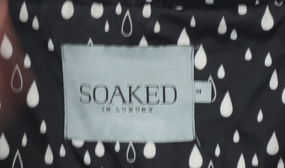 Soaked in Luxury Women's Black Raindrop Rain Coat Size M Hooded Polyester