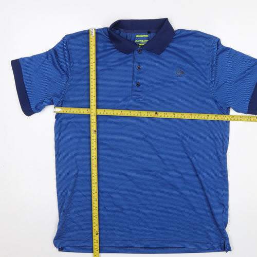 Dunlop Men's Blue Striped Polo Shirt L Regular Fit Sports Top