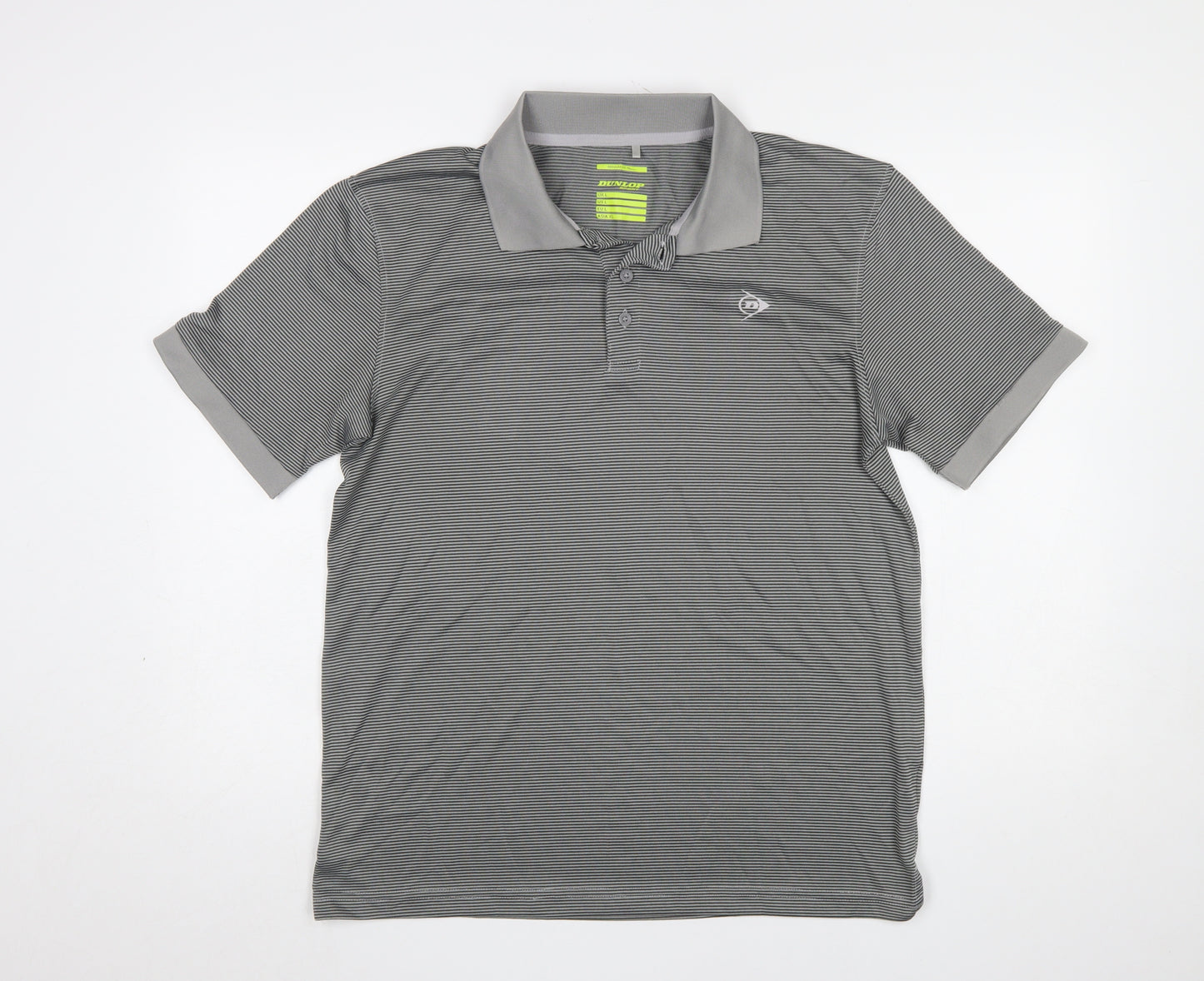 Dunlop Men’s Grey Striped Polo Shirt L Regular Fit Golf Activewear