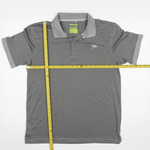 Dunlop Men’s Grey Striped Polo Shirt L Regular Fit Golf Activewear